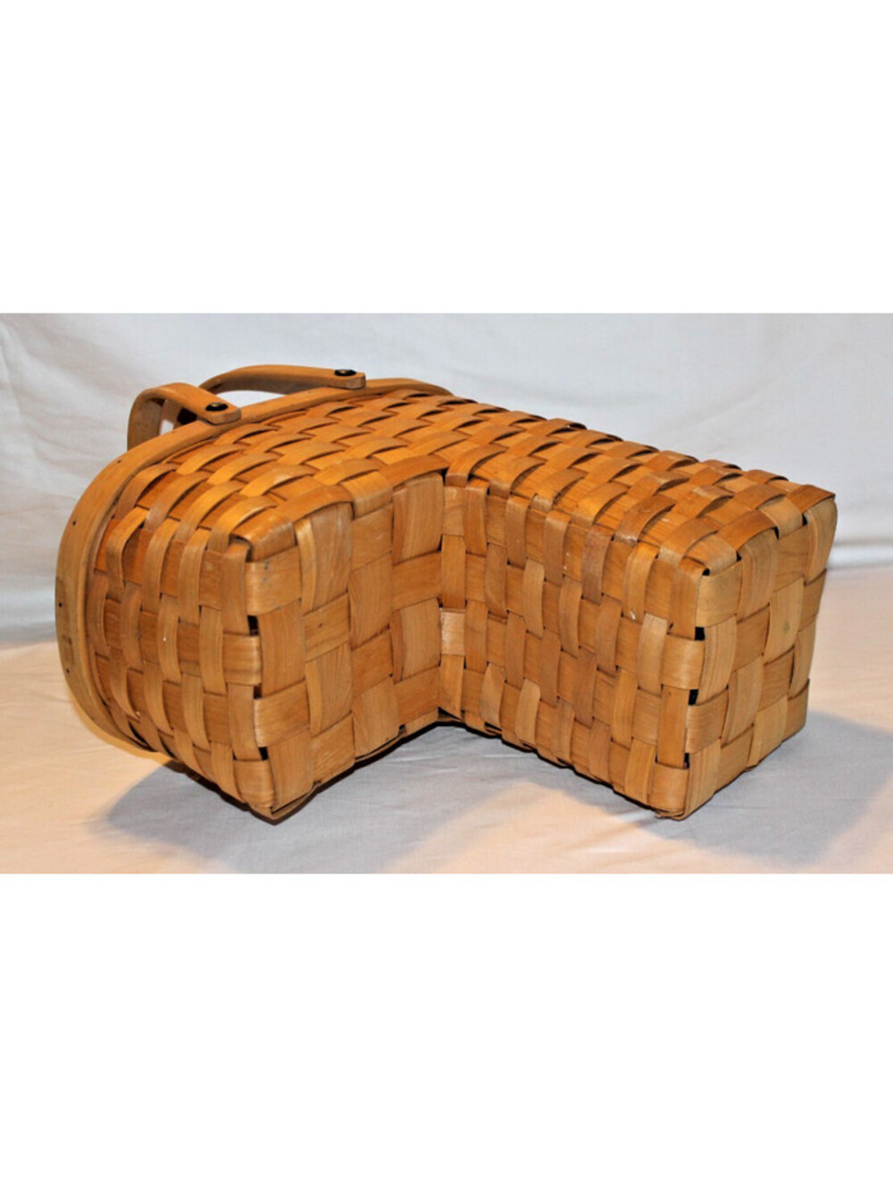Vintage Handwoven Wooden Stair Step Basket Utility Storage Basket Carry Handle - Picture 3 of 5